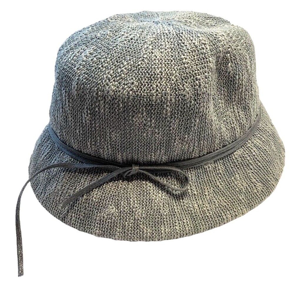 Bucket Hat Ribbon Bow Grey/White Womens One Size Fit Most New